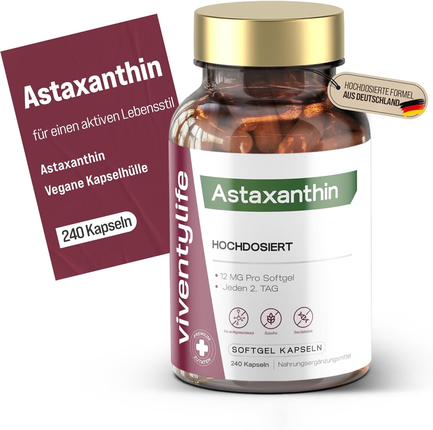 Astaxanthin Hochdosiert 12mg pro Softgel Kapseln - 240 Kapseln