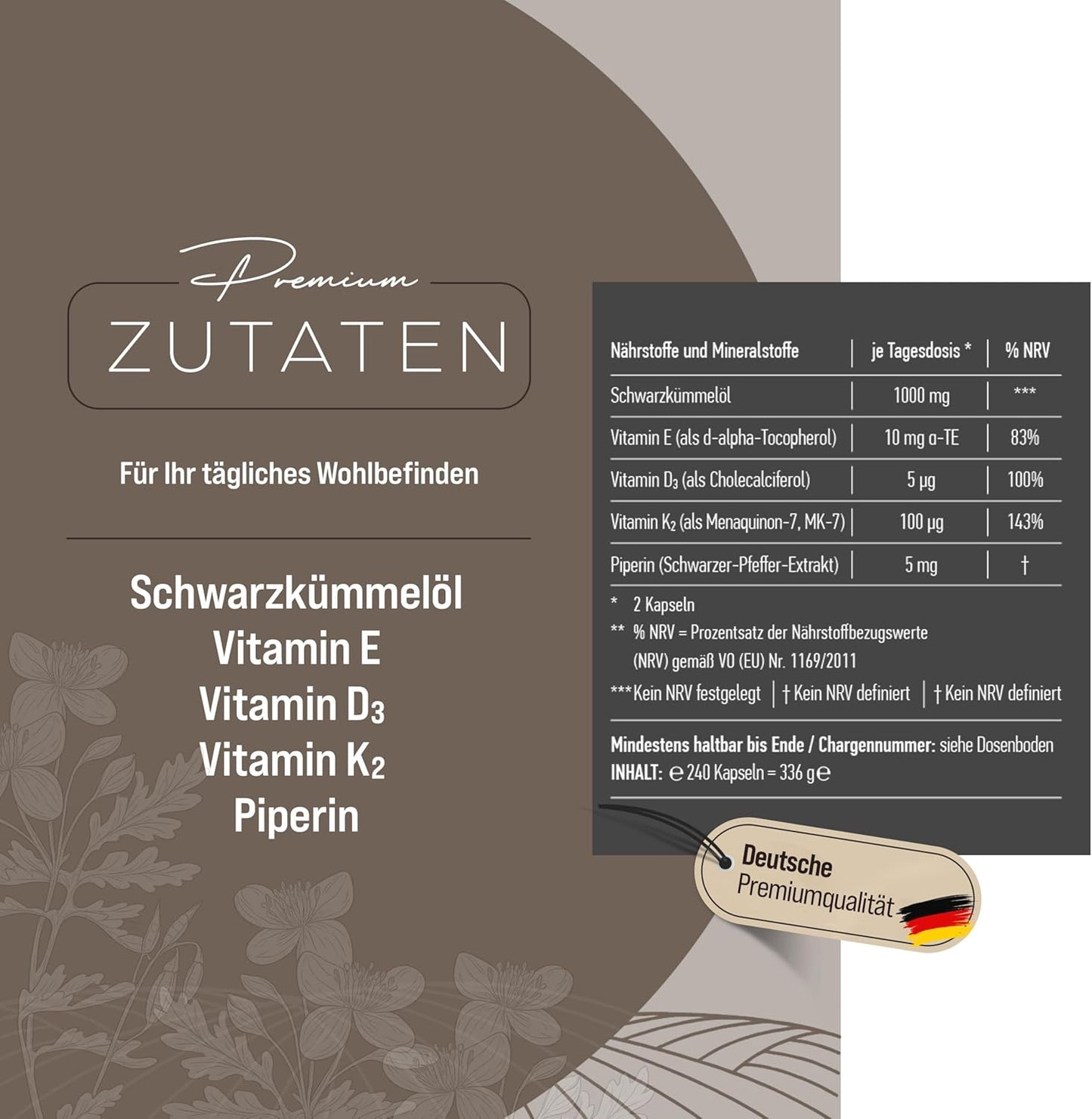 1000mg Schwarzkümmelöl Komplex - 240 Kapseln