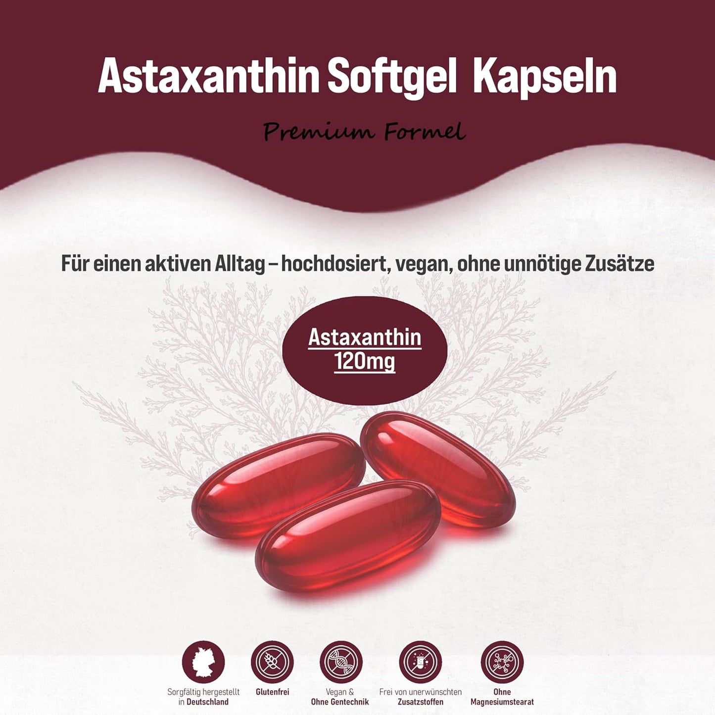 Astaxanthin Hochdosiert 12mg pro Softgel Kapseln - 240 Kapseln