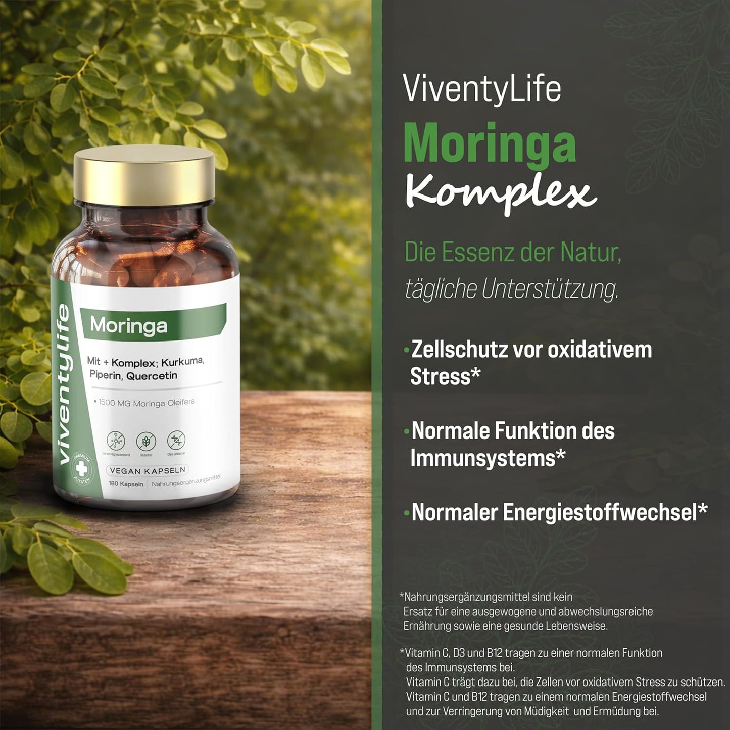 1500mg Moringa Komplex - 180 Vegan Kapseln