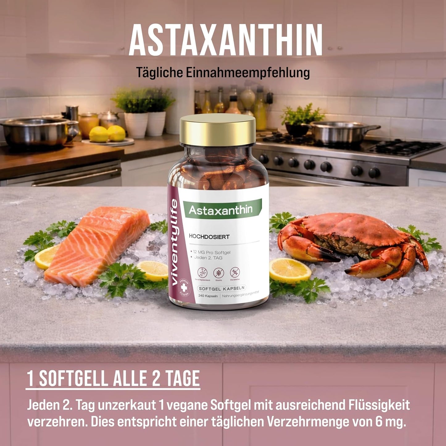 Astaxanthin Hochdosiert 12mg pro Softgel Kapseln - 240 Kapseln