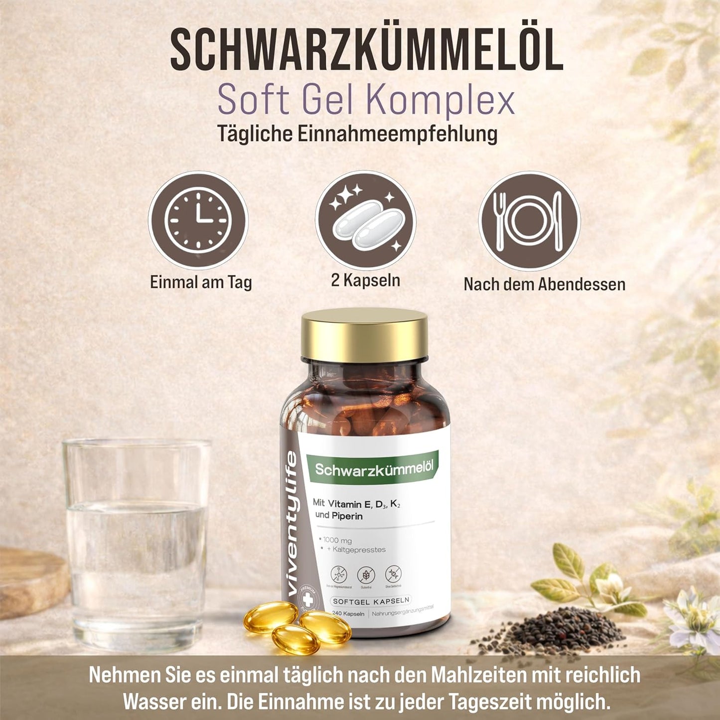 1000mg Schwarzkümmelöl Komplex - 240 Kapseln