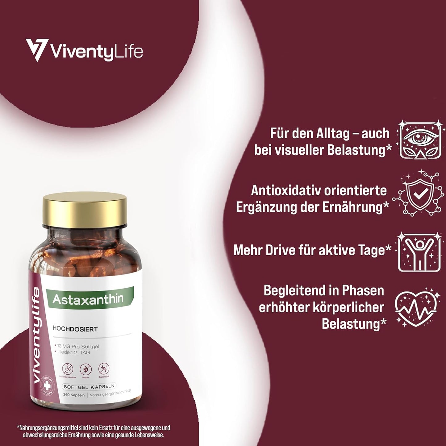Astaxanthin Hochdosiert 12mg pro Softgel Kapseln - 240 Kapseln