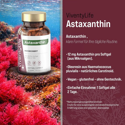 Astaxanthin Hochdosiert 12mg pro Softgel Kapseln - 240 Kapseln